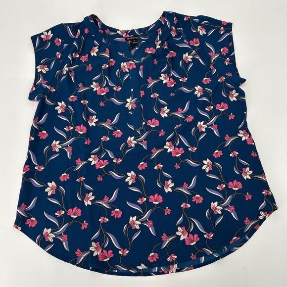 NWT 41 Hawthorn Stitch Fix WGW10479 Floral Round Neck Short Sleeve Blouse - Picture 1 of 6